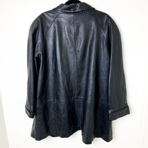 Vintage Russel Lawrence black oversized open leather jacket cuff sleeve medium - Picture 7 of 8